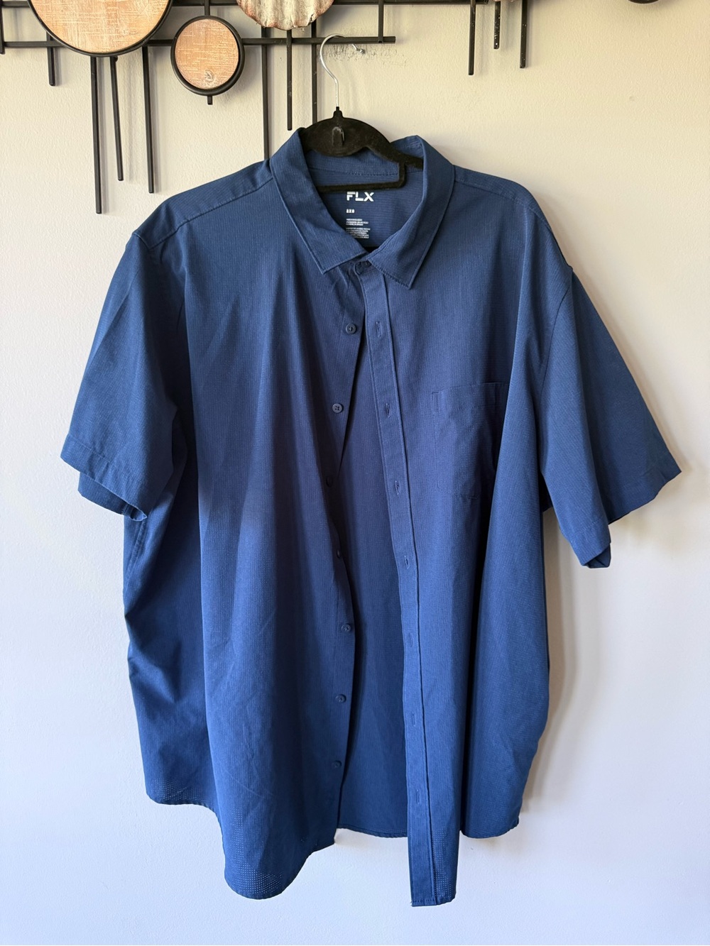 FLX Short-Sleeve Button-Down Shirt in Navy
